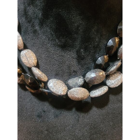 Women's Double Strand Black And Silver Beaded Necklace With Lobster Clasp Lock - Picture 3 of 6